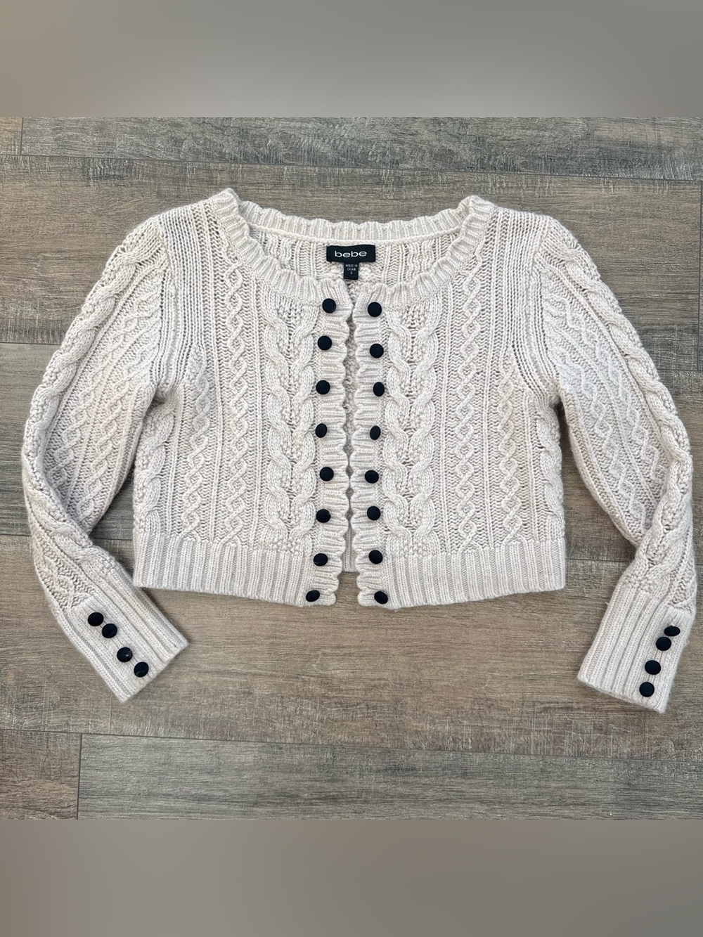 VINTAGE Y2K BEBE CROPPED ANGORA CABLE KNIT CARDIGAN